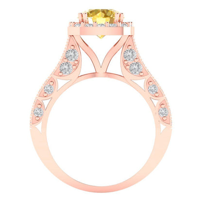 2.37 cttw Zirconia Simulated Yellow Diamond Hidden Halo Engagement Ring - Solid Gold (VVS1, Round Cut,7.5mm)
