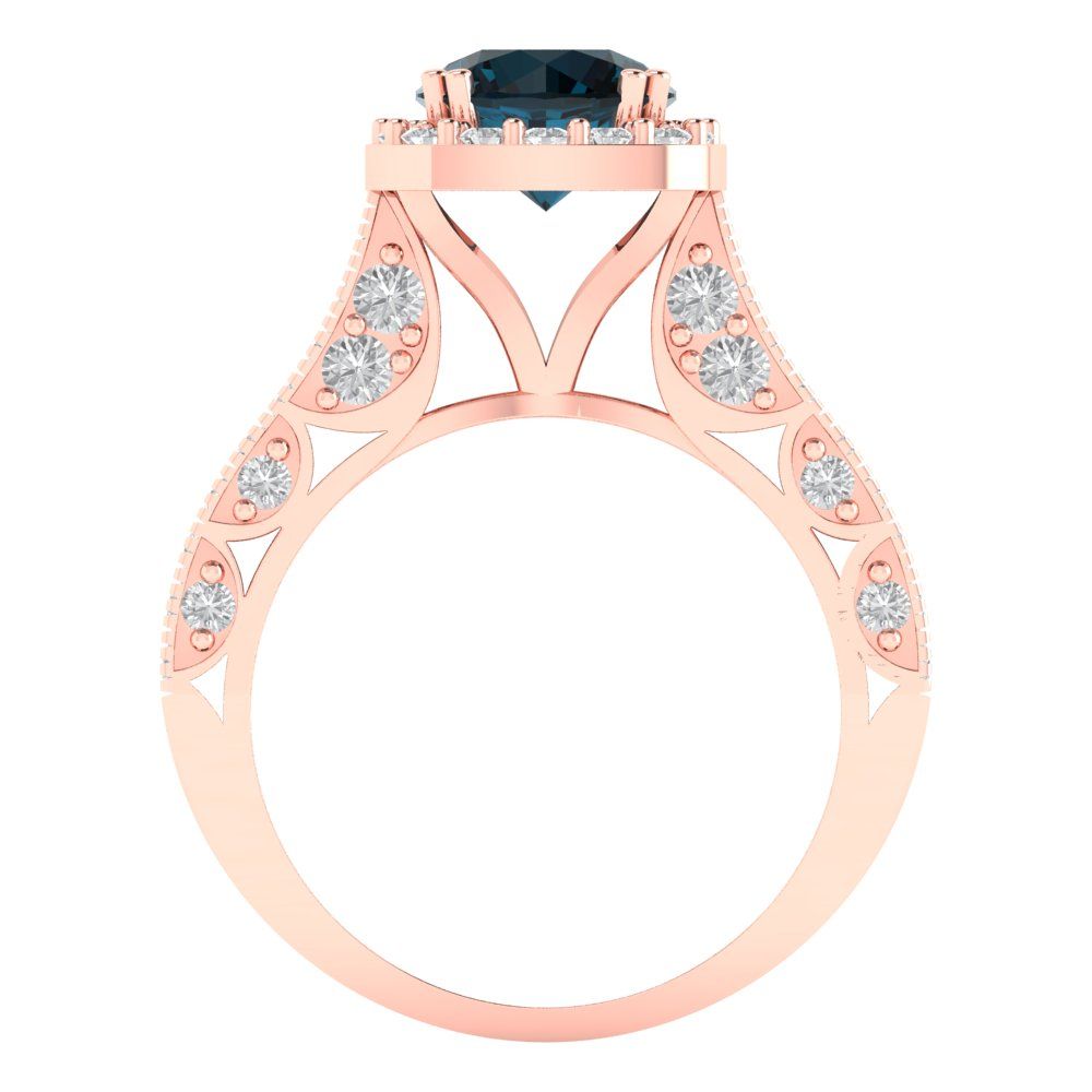 2.37 cttw Natural London Blue Topaz Hidden Halo Engagement Ring - Solid Gold (Round Cut,7.5mm)