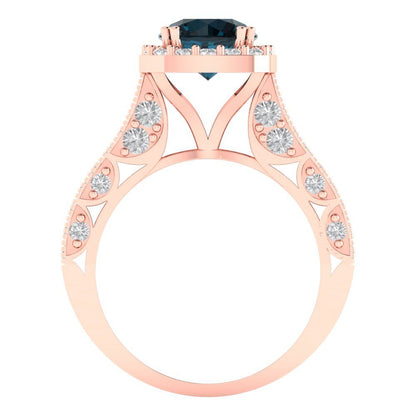 2.37 cttw Natural London Blue Topaz Hidden Halo Engagement Ring - Solid Gold (Round Cut,7.5mm)