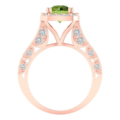2.37 cttw Natural Peridot Hidden Halo Engagement Ring - Solid Gold (Round Cut,7.5mm)