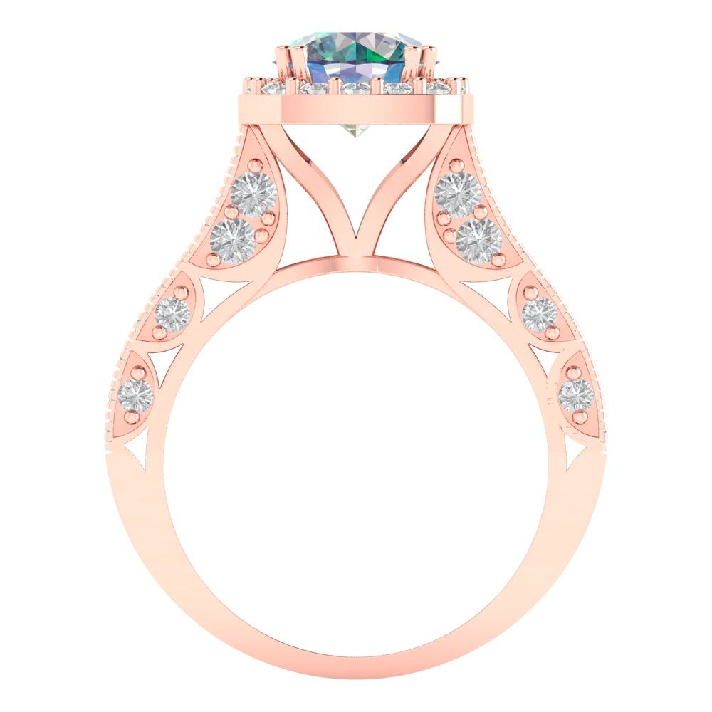 2.37 cttw Blue Moissanite Hidden Halo Engagement Ring - Solid Gold (Round Cut,7.5mm)