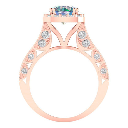 2.37 cttw Blue Moissanite Hidden Halo Engagement Ring - Solid Gold (Round Cut,7.5mm)