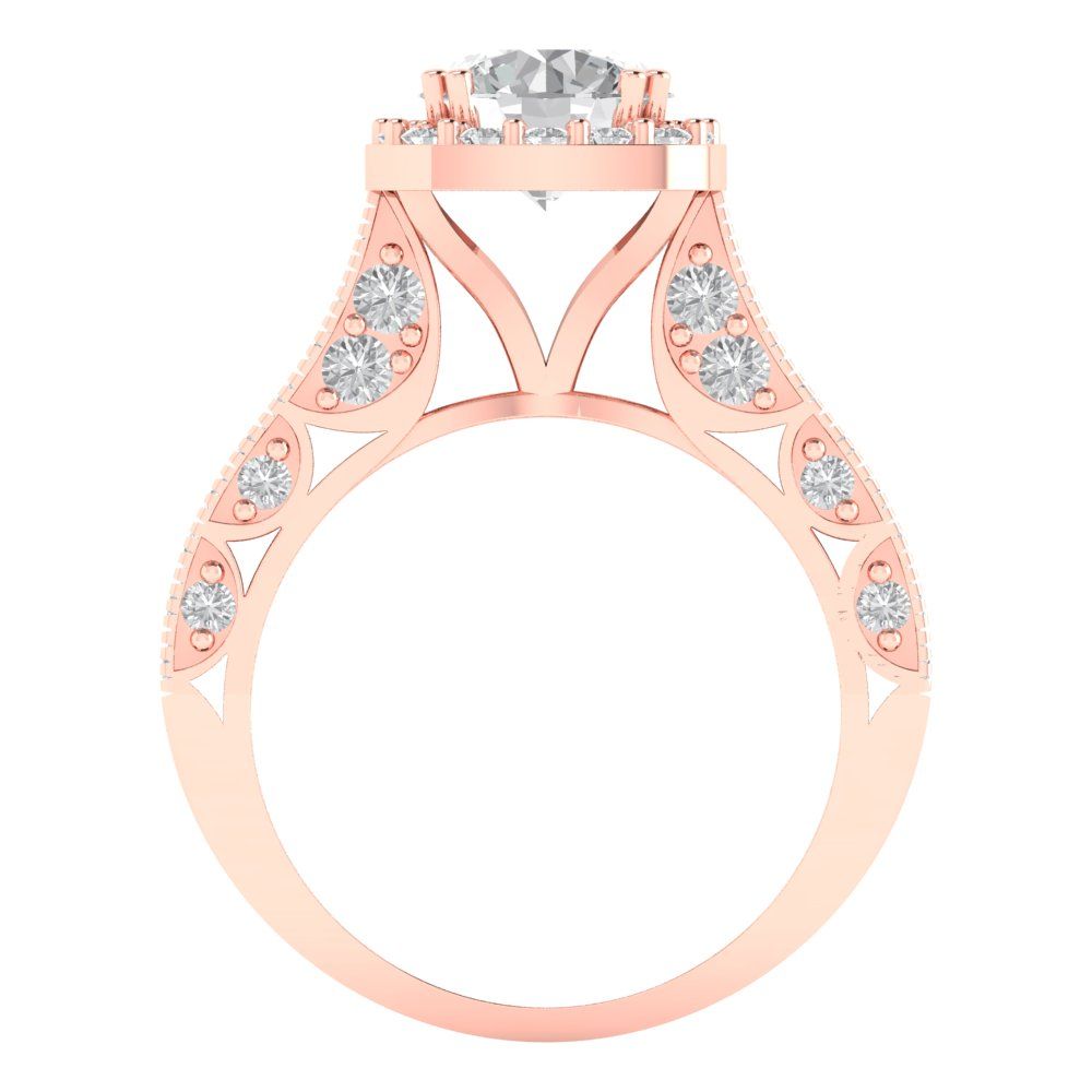 2.37 cttw White Sapphire Hidden Halo Engagement Ring - Solid Gold (Round Cut,7.5mm)