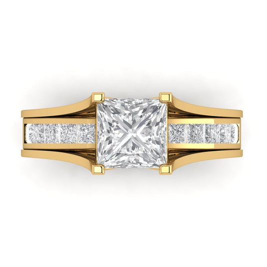 2.28 cttw Princess Cut Moissanite Bridal Set - Solid Yellow Gold Engagement Ring & Wedding Band