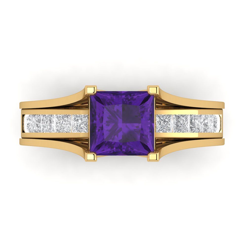 2.28 cttw Princess Cut Natural Amethyst Bridal Set - Solid Yellow Gold Engagement Ring & Wedding Band