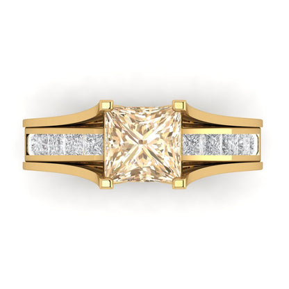 2.28 cttw Princess Cut Natural Morganite Bridal Set - Solid Yellow Gold Engagement Ring & Wedding Band