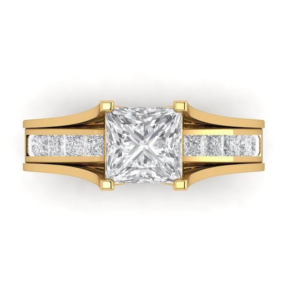2.28 ct Brilliant Princess Cut Clear Simulated Diamond Stone Yellow Gold Solitaire with Accents Bridal Set
