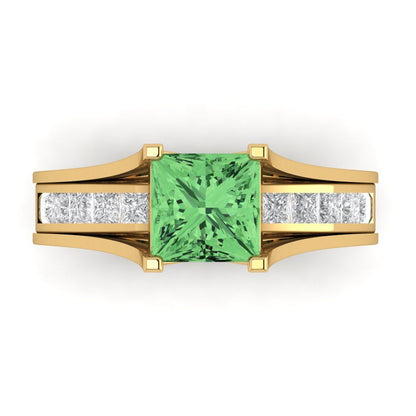 2.28 cttw Princess Cut Simulated Green Diamond Bridal Set - Solid Yellow Gold Engagement Ring & Wedding Band