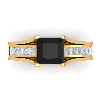 2.28 cttw Princess Cut Natural Onyx Bridal Set - Solid Yellow Gold Engagement Ring & Wedding Band