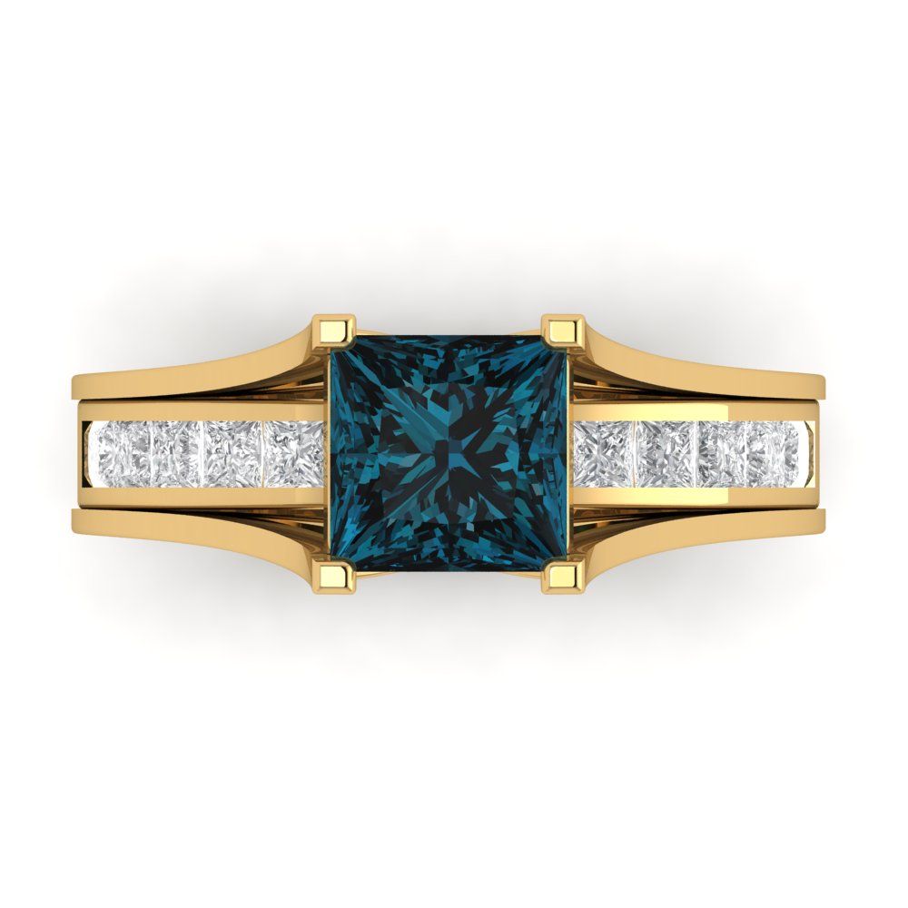 2.28 cttw Princess Cut Natural London Blue Topaz Bridal Set - Solid Yellow Gold Engagement Ring & Wedding Band