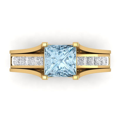 2.28 cttw Princess Cut Natural Swiss Blue Topaz Bridal Set - Solid Yellow Gold Engagement Ring & Wedding Band