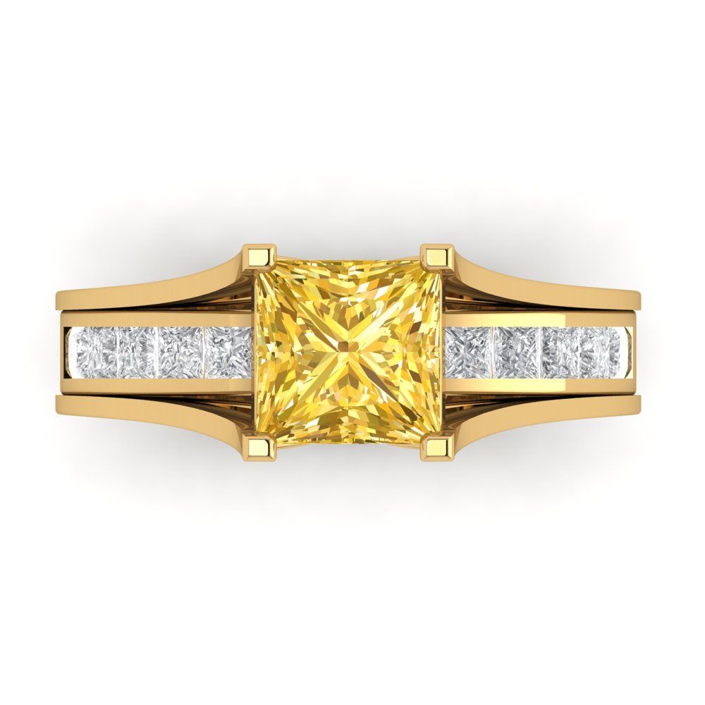 2.28 cttw Princess Cut Simulated Yellow Diamond Bridal Set - Solid Yellow Gold Engagement Ring & Wedding Band