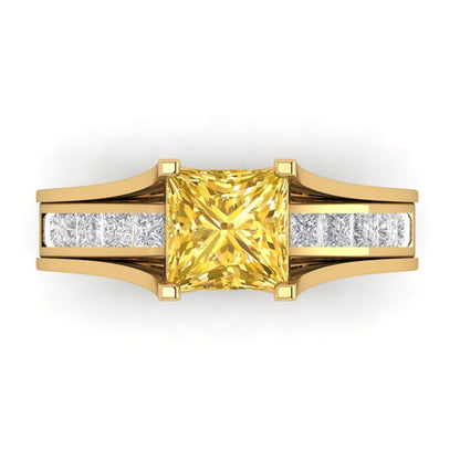 2.28 cttw Princess Cut Simulated Yellow Diamond Bridal Set - Solid Yellow Gold Engagement Ring & Wedding Band