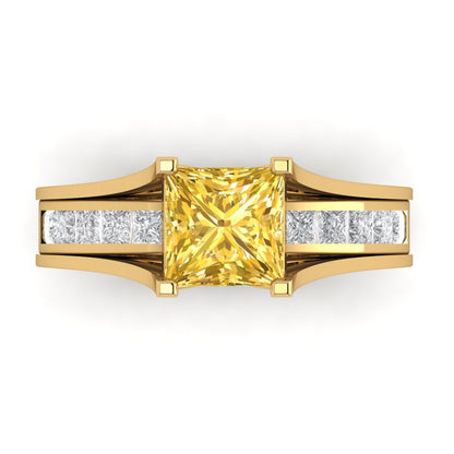 2.28 cttw Princess Cut Natural Citrine Bridal Set - Solid Yellow Gold Engagement Ring & Wedding Band