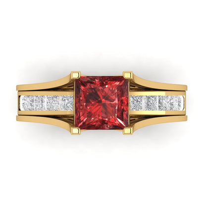 2.28 cttw Princess Cut Natural Garnet Bridal Set - Solid Yellow Gold Engagement Ring & Wedding Band