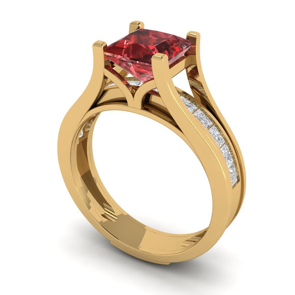 2.28 cttw Princess Cut Natural Garnet Bridal Set - Solid Yellow Gold Engagement Ring & Wedding Band