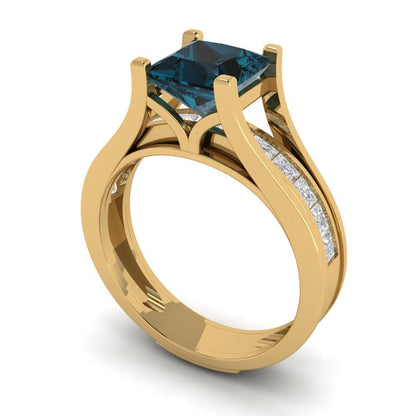2.28 cttw Princess Cut Natural London Blue Topaz Bridal Set - Solid Yellow Gold Engagement Ring & Wedding Band