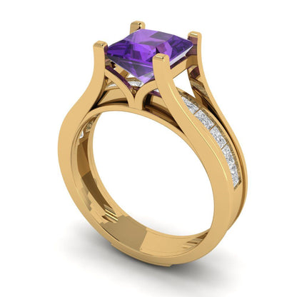 2.28 cttw Princess Cut Natural Amethyst Bridal Set - Solid Yellow Gold Engagement Ring & Wedding Band