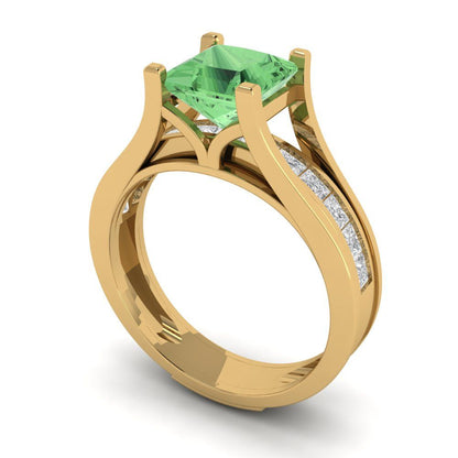 2.28 cttw Princess Cut Simulated Green Diamond Bridal Set - Solid Yellow Gold Engagement Ring & Wedding Band