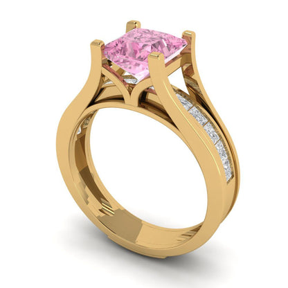 2.28 cttw Princess Cut Simulated Pink Diamond Bridal Set - Solid Yellow Gold Engagement Ring & Wedding Band