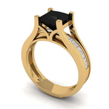 2.28 cttw Princess Cut Natural Onyx Bridal Set - Solid Yellow Gold Engagement Ring & Wedding Band