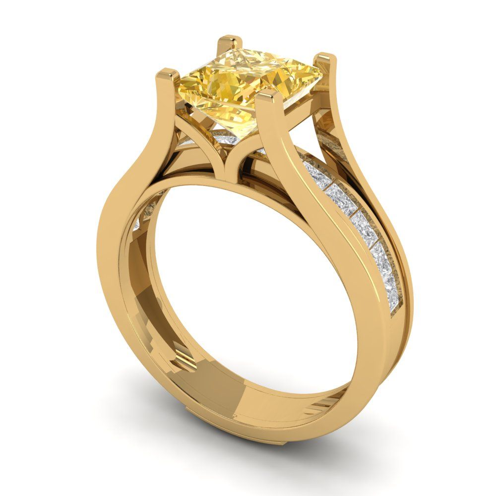 2.28 cttw Princess Cut Yellow Moissanite Bridal Set - Solid Yellow Gold Engagement Ring & Wedding Band