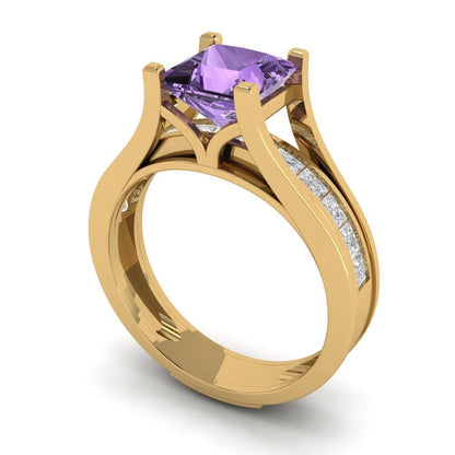 2.28 cttw Princess Cut Simulated Alexandrite Bridal Set - Solid Yellow Gold Engagement Ring & Wedding Band