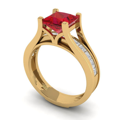 2.28 cttw Princess Cut Simulated Pink Tourmaline Bridal Set - Solid Yellow Gold Engagement Ring & Wedding Band