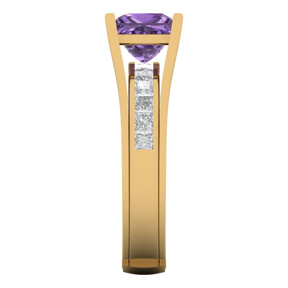 2.28 cttw Princess Cut Simulated Alexandrite Bridal Set - Solid Yellow Gold Engagement Ring & Wedding Band