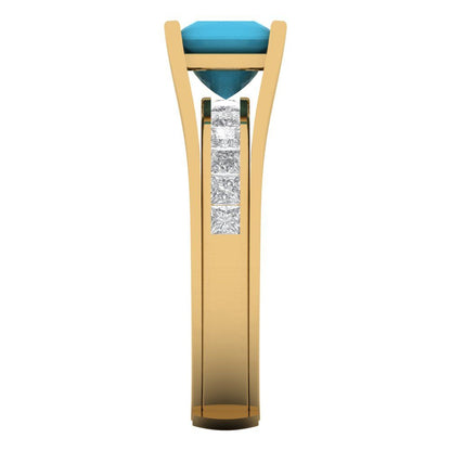 2.28 cttw Princess Cut Simulated Turquoise Bridal Set - Solid Yellow Gold Engagement Ring & Wedding Band