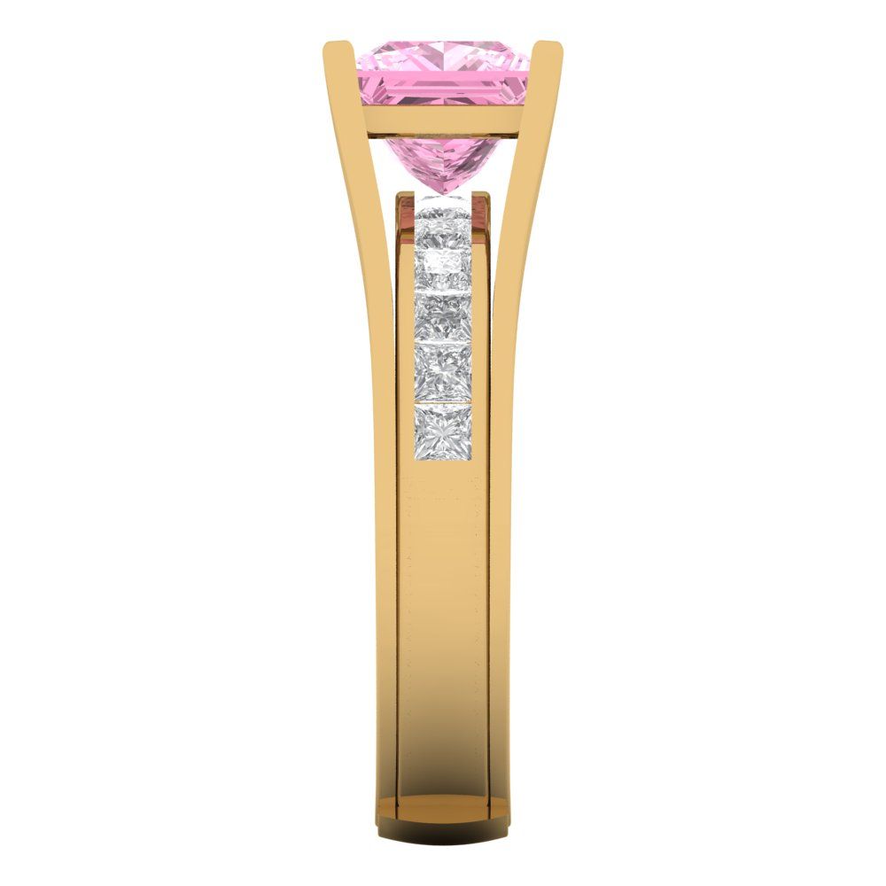 2.28 cttw Princess Cut Simulated Pink Diamond Bridal Set - Solid Yellow Gold Engagement Ring & Wedding Band