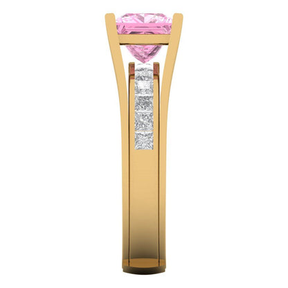 2.28 cttw Princess Cut Simulated Pink Diamond Bridal Set - Solid Yellow Gold Engagement Ring & Wedding Band