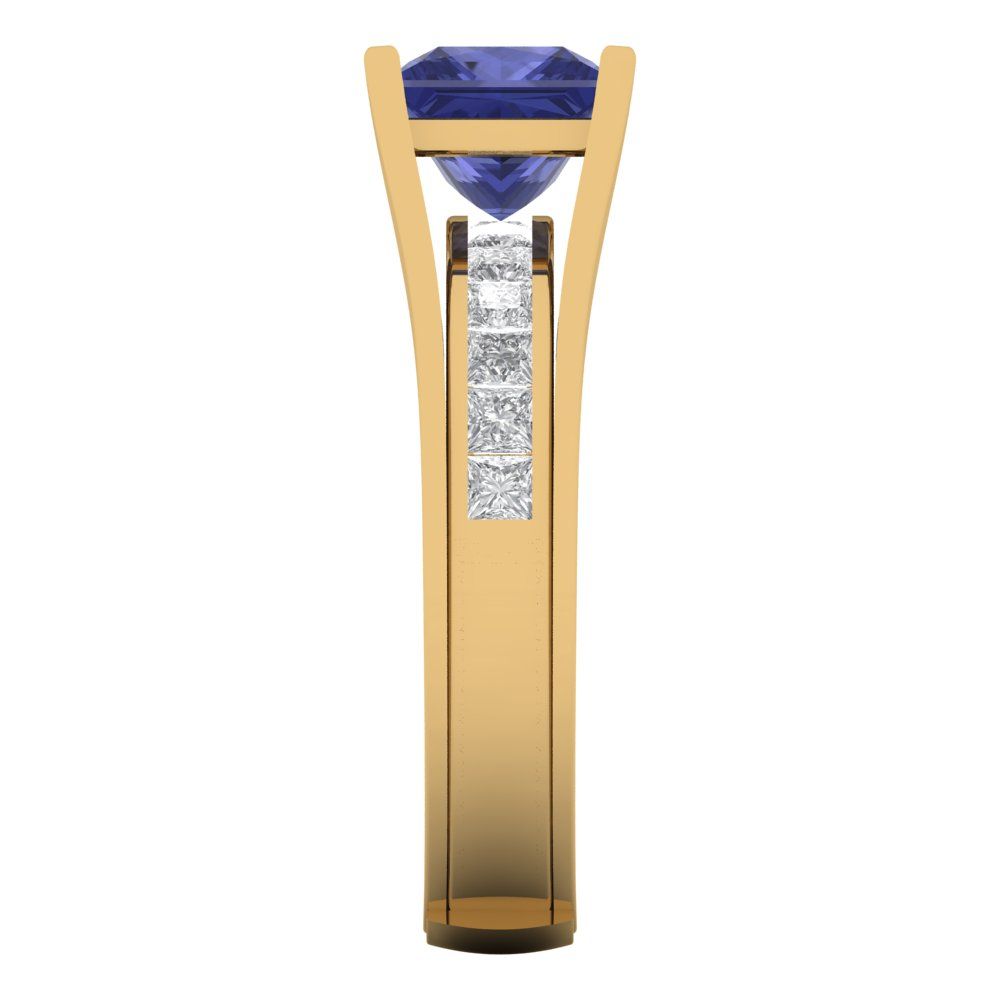 2.28 cttw Princess Cut Simulated Tanzanite Bridal Set - Solid Yellow Gold Engagement Ring & Wedding Band