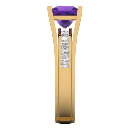 2.28 cttw Princess Cut Natural Amethyst Bridal Set - Solid Yellow Gold Engagement Ring & Wedding Band