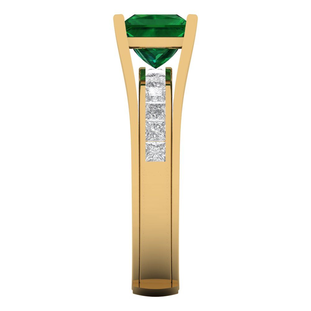 2.28 cttw Princess Cut Simulated Emerald Bridal Set - Solid Yellow Gold Engagement Ring & Wedding Band