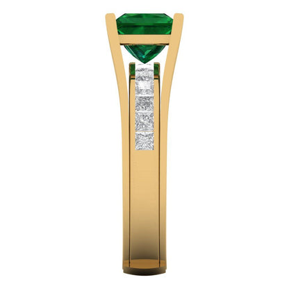 2.28 cttw Princess Cut Simulated Emerald Bridal Set - Solid Yellow Gold Engagement Ring & Wedding Band