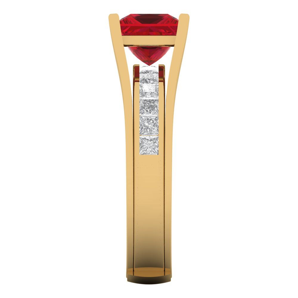 2.28 cttw Princess Cut Simulated Pink Tourmaline Bridal Set - Solid Yellow Gold Engagement Ring & Wedding Band