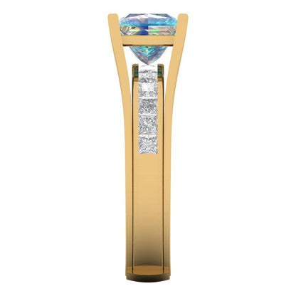 2.28 cttw Princess Cut Blue Moissanite Bridal Set - Solid Yellow Gold Engagement Ring & Wedding Band