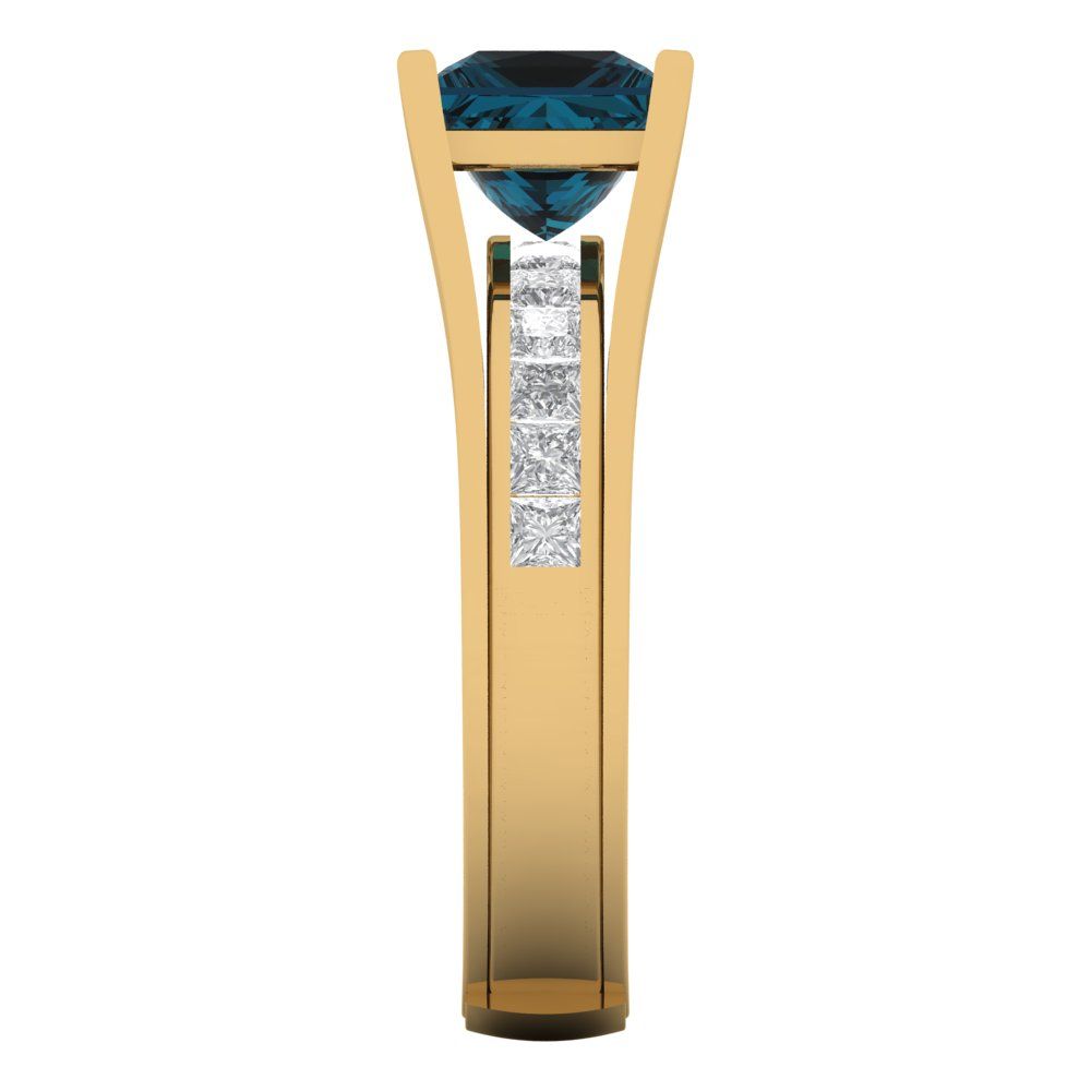 2.28 cttw Princess Cut Natural London Blue Topaz Bridal Set - Solid Yellow Gold Engagement Ring & Wedding Band