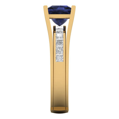 2.28 cttw Princess Cut Simulated Blue Sapphire Bridal Set - Solid Yellow Gold Engagement Ring & Wedding Band