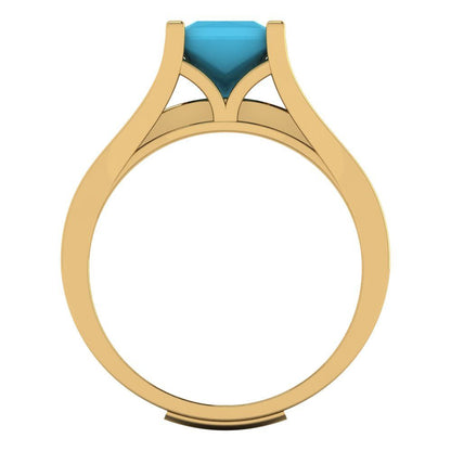 2.28 cttw Princess Cut Simulated Turquoise Bridal Set - Solid Yellow Gold Engagement Ring & Wedding Band