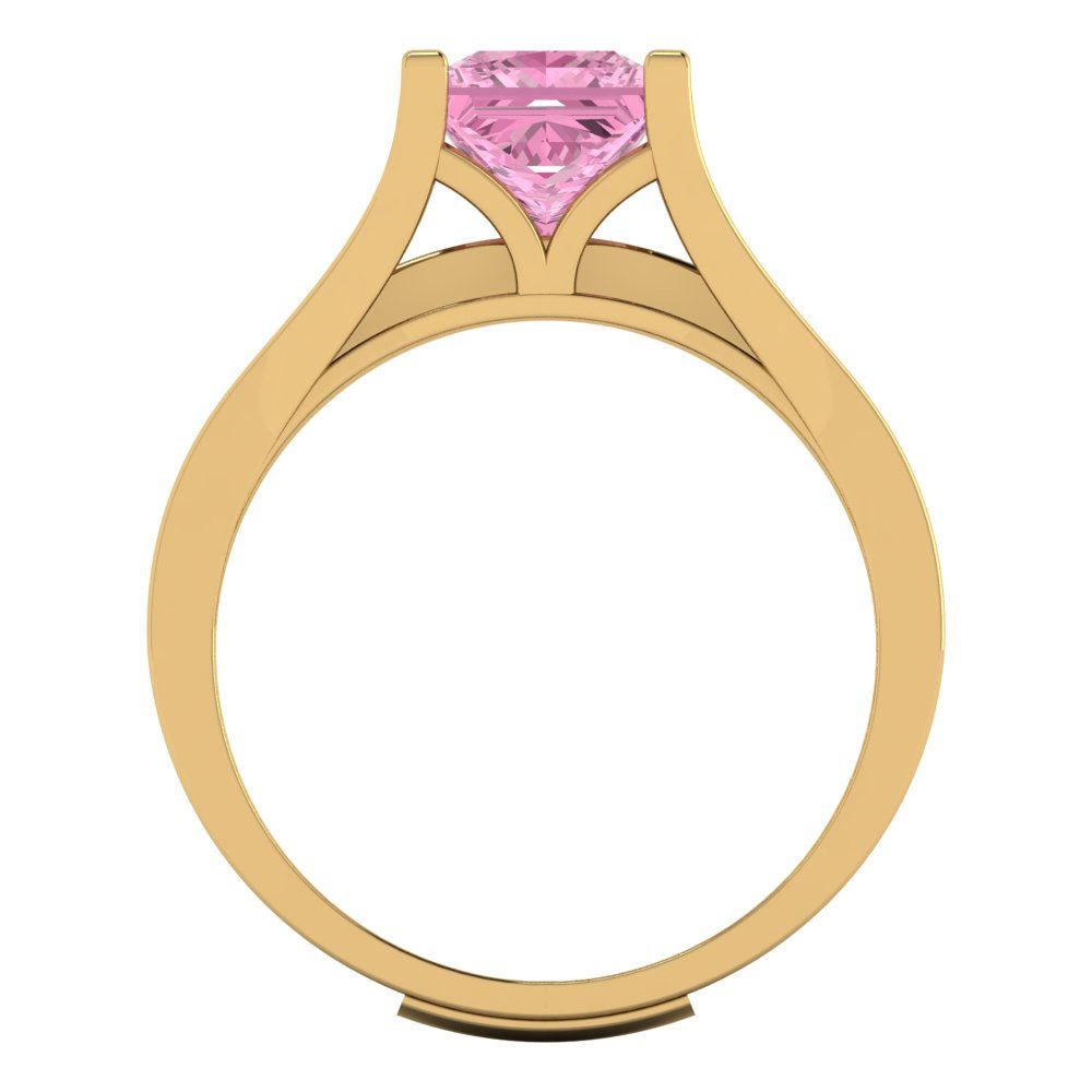 2.28 cttw Princess Cut Simulated Pink Diamond Bridal Set - Solid Yellow Gold Engagement Ring & Wedding Band