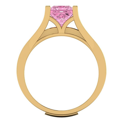 2.28 cttw Princess Cut Simulated Pink Diamond Bridal Set - Solid Yellow Gold Engagement Ring & Wedding Band