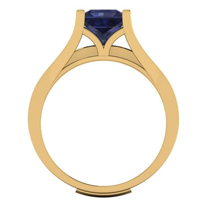 2.28 cttw Princess Cut Simulated Blue Sapphire Bridal Set - Solid Yellow Gold Engagement Ring & Wedding Band