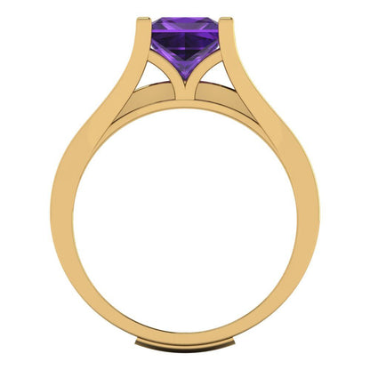 2.28 cttw Princess Cut Natural Amethyst Bridal Set - Solid Yellow Gold Engagement Ring & Wedding Band