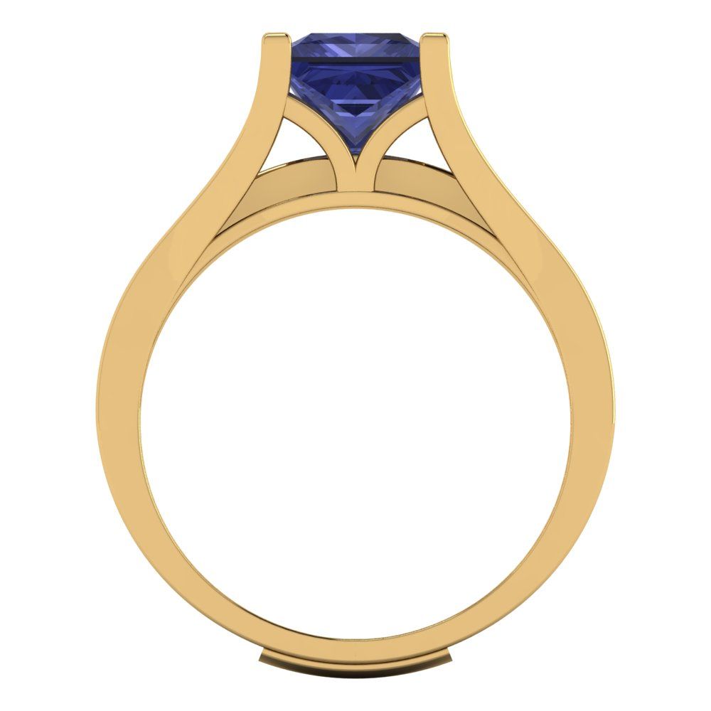 2.28 cttw Princess Cut Simulated Tanzanite Bridal Set - Solid Yellow Gold Engagement Ring & Wedding Band