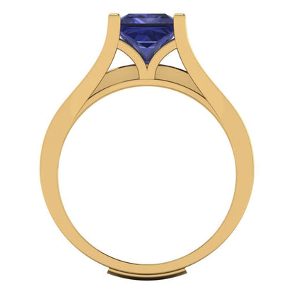 2.28 cttw Princess Cut Simulated Tanzanite Bridal Set - Solid Yellow Gold Engagement Ring & Wedding Band