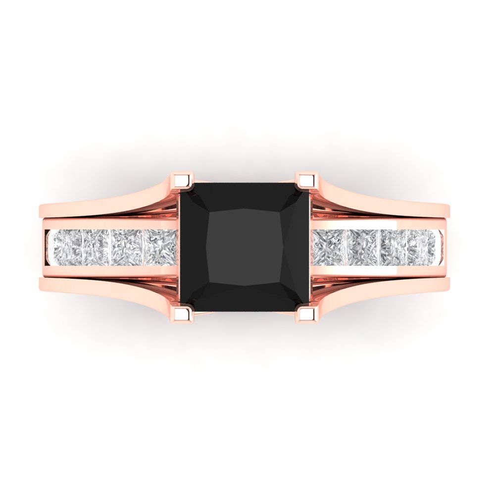 2.28 cttw Princess Cut Natural Onyx Bridal Set - Solid Rose Gold Engagement Ring & Wedding Band
