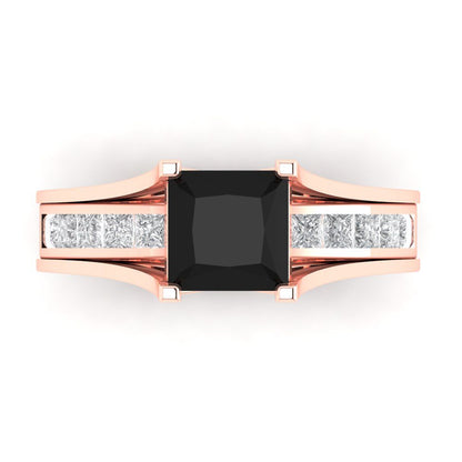 2.28 cttw Princess Cut Natural Onyx Bridal Set - Solid Rose Gold Engagement Ring & Wedding Band