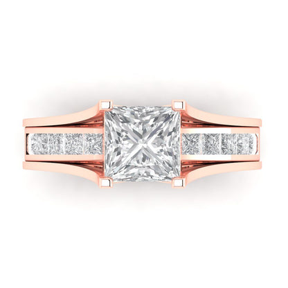 2.28 cttw Princess Cut White Sapphire Bridal Set - Solid Rose Gold Engagement Ring & Wedding Band